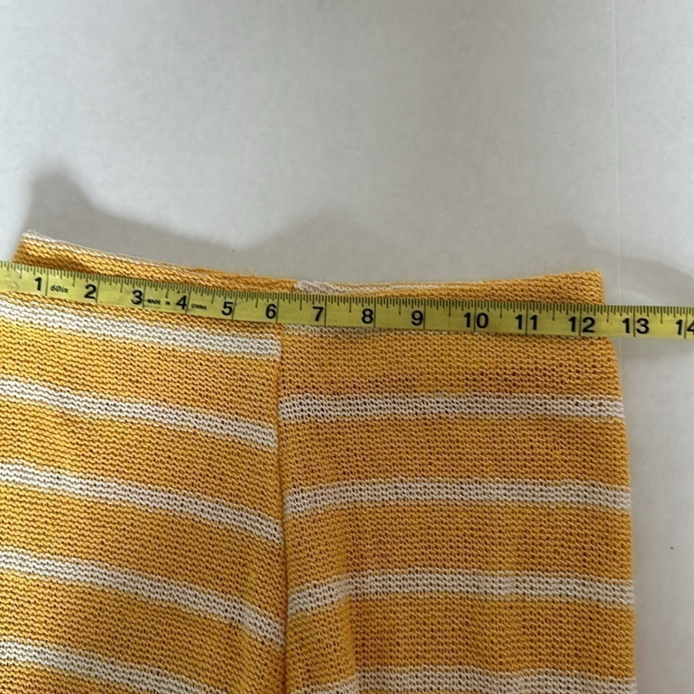 Zara Womens Knit Wide Leg Pants Sz Small Yellow White Stripe High Rise - Picture 8 of 11